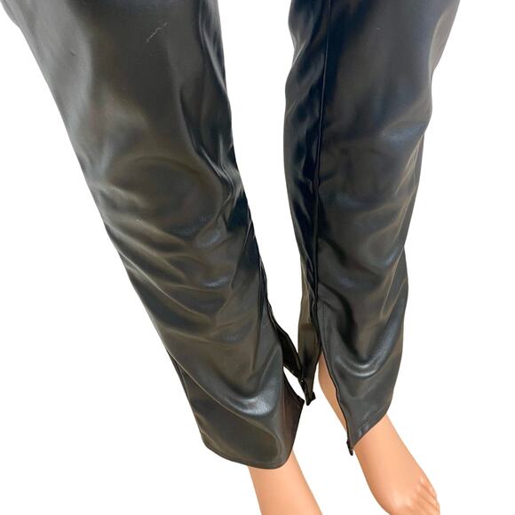H&M Divided Black Faux Leather Boot Cut Flare Leg Split Hem Ankle Pants Size 0 - Picture 4 of 8